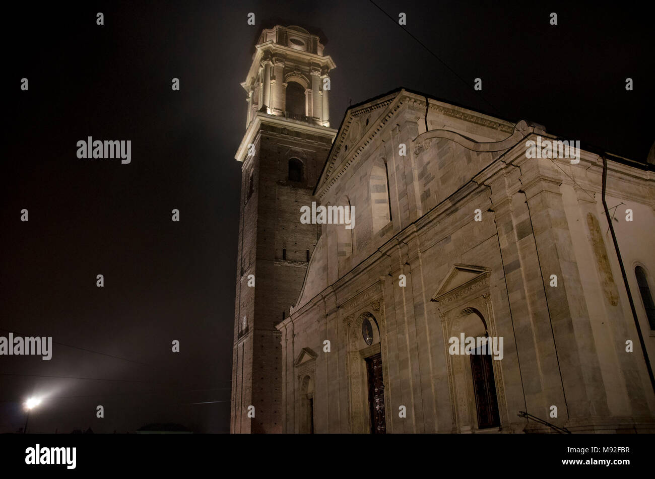 night view of Duomo di Torino - Turin cathedral - in this well illuminated monument church it contains the holy shroud of Jesus Christ Stock Photo