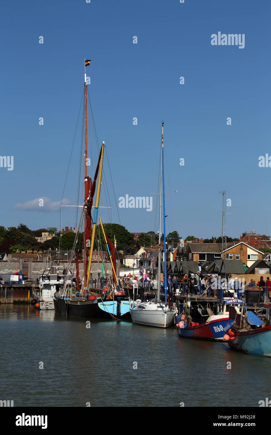 The historic Thames sailing barge Greta moored at South Quay, Whitstable Harbour, Kent, UK. Stock Photo