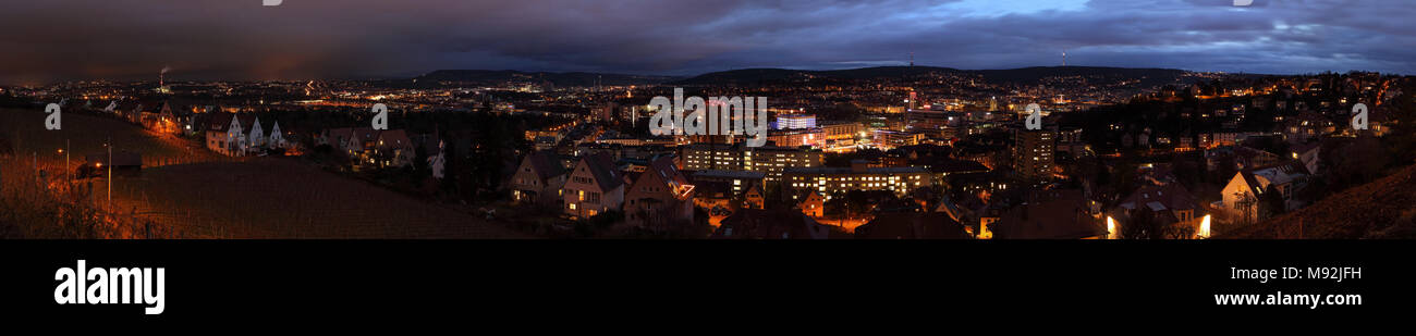 Panoramic image of Stuttgart (Germany) taken after dusk from ...