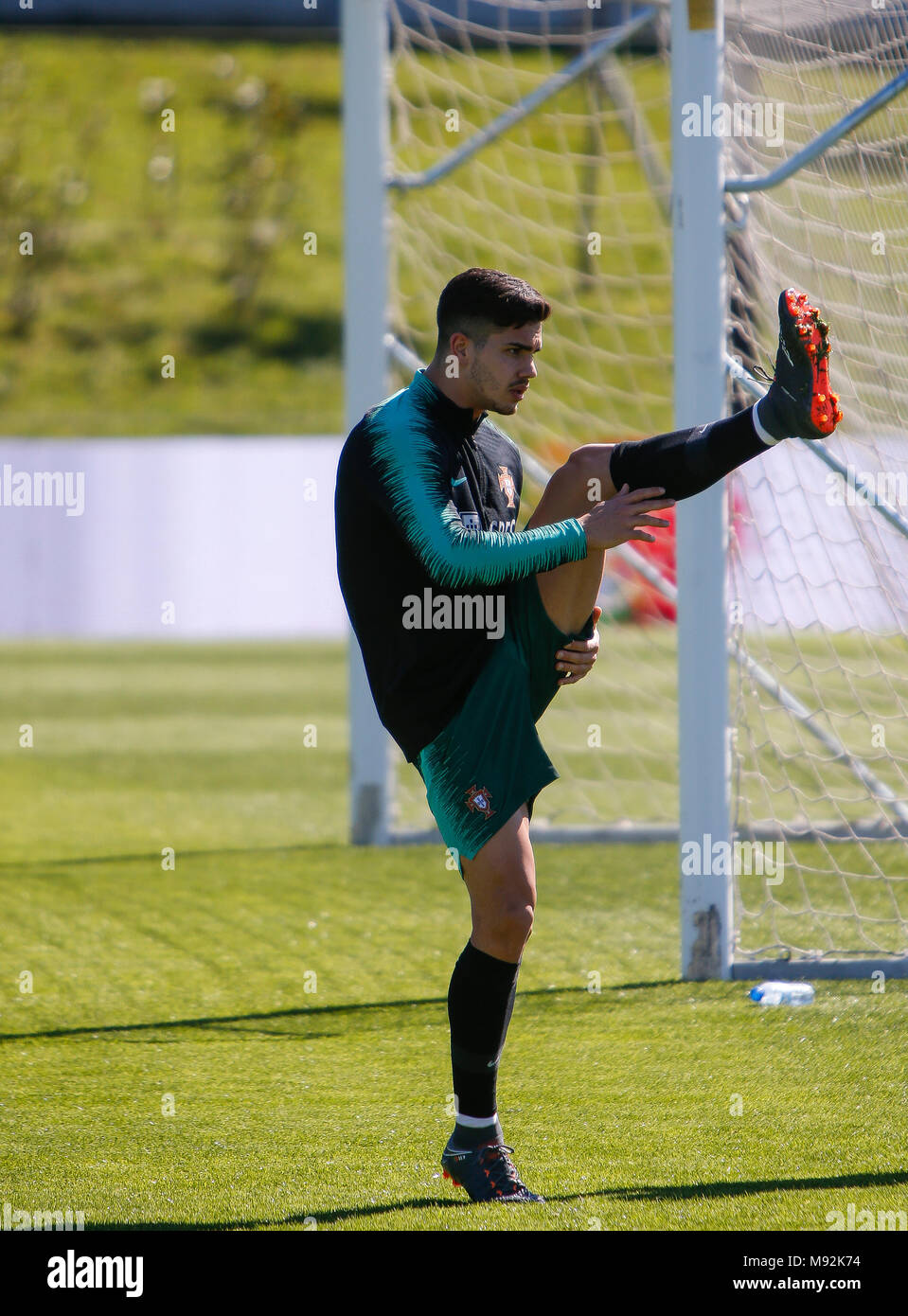 Portugal forward  Andre Silva during training session at Cidade do Futebol training camp in Oeiras, on March 21, 2018, before friendly match. Stock Photo