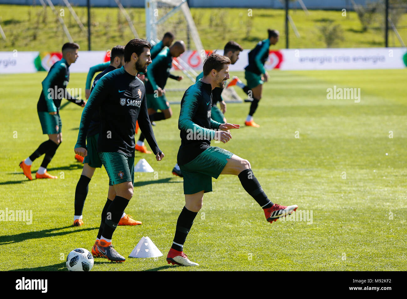 Portugal miedfielder Adrien Silva  during training session at Cidade do Futebol training camp in Oeiras, on March 21, 2018, before friendly match. Stock Photo