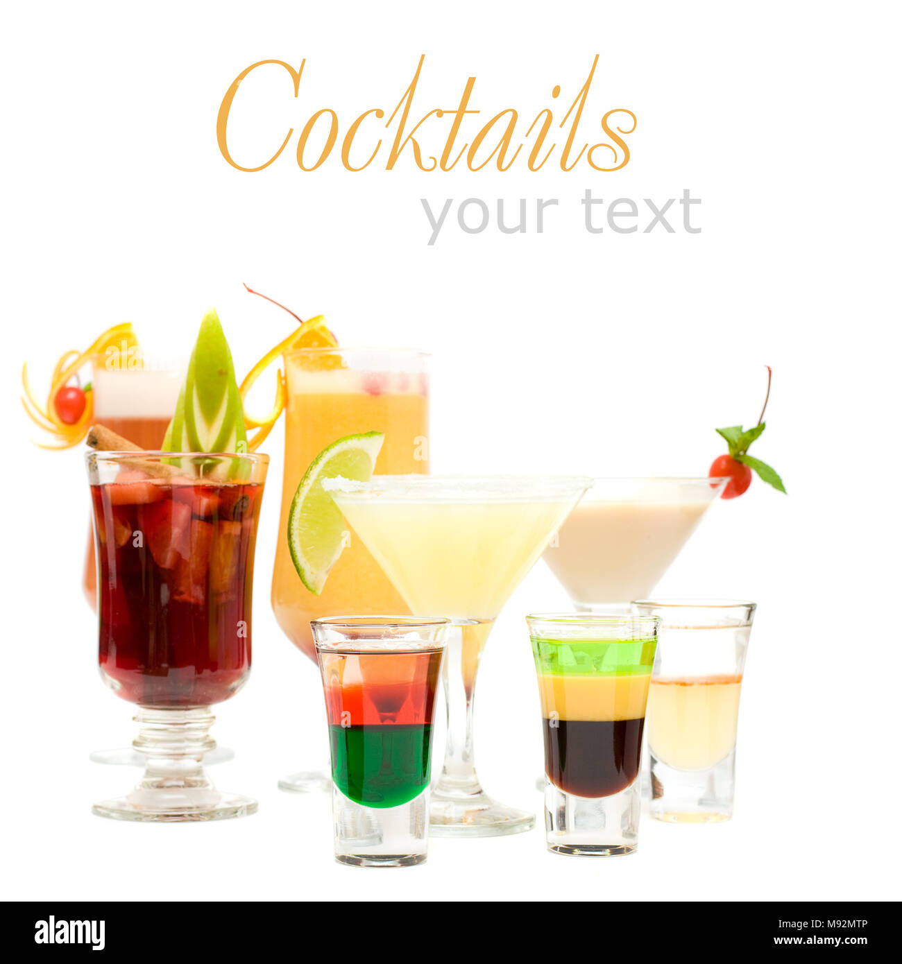Alcohol Shot Drink on fancy blurred Cocktails Background Stock Photo