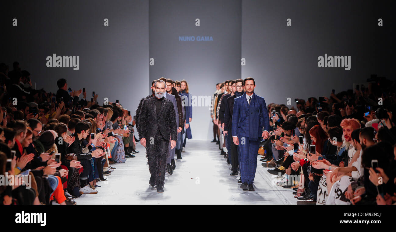 Designer Nuno Gama Fall/Winter 18-19 collection runway show at 50 edition of Lisboa Fashion Week, on March 10, 2018 in Lisbon, Portugal Stock Photo