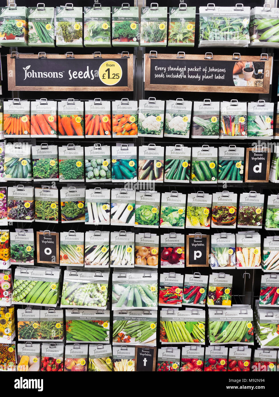 Seed for growing vegetables for sale in a UK supermarket Stock Photo
