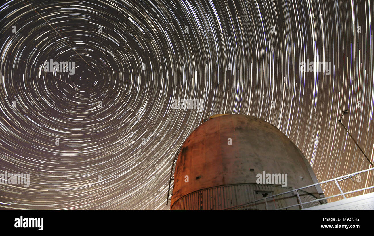 Star Trails over Observatory Stock Photo