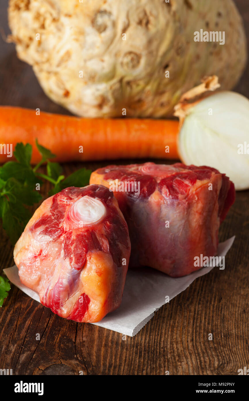 raw ox tail with ingredients Stock Photo