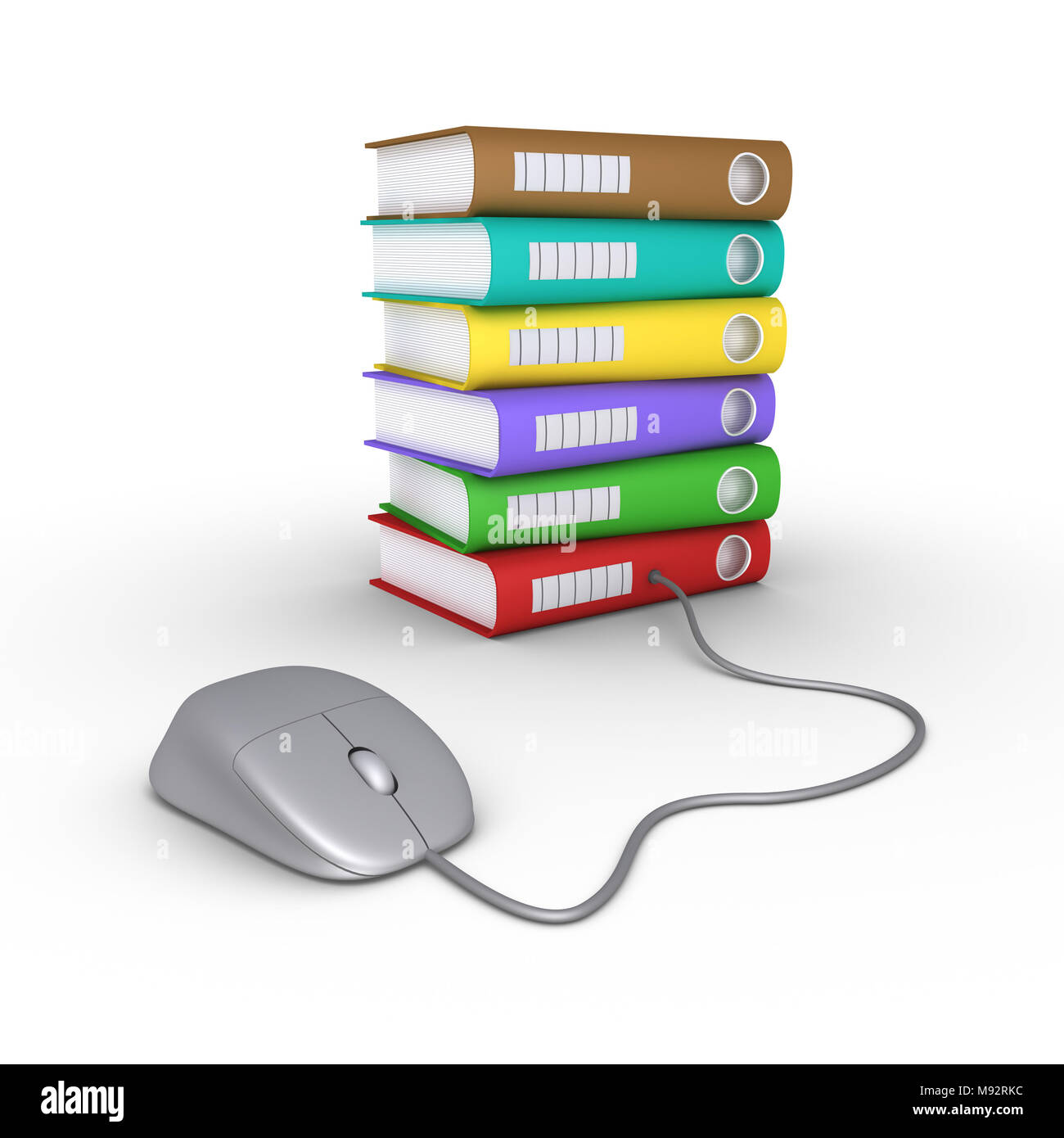 Computer mouse is connected to different colored folders Stock Photo