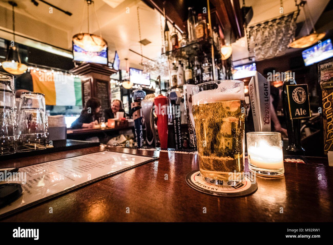 bar in a traditional style pub at lower manhattan, new york Stock Photo