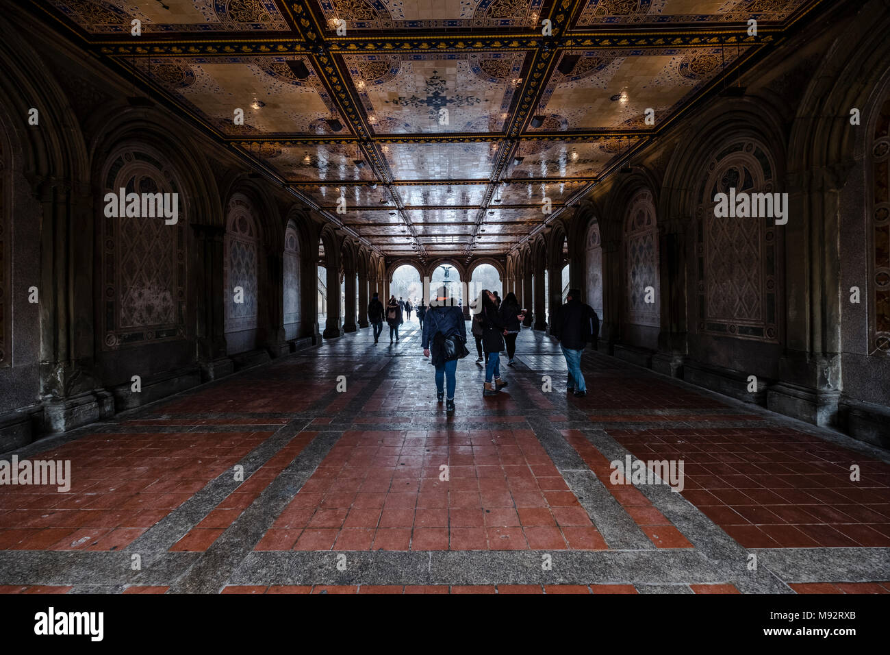 Bethesda Terrace Arcade with illuminated tile ceiling (Minton Tiles