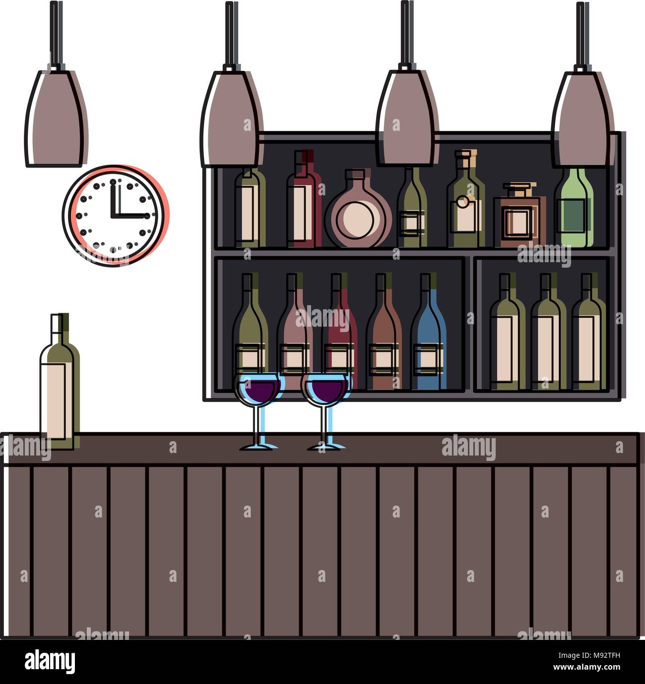 bar restaurant interior shelf counter beverage alcohol and glass cups