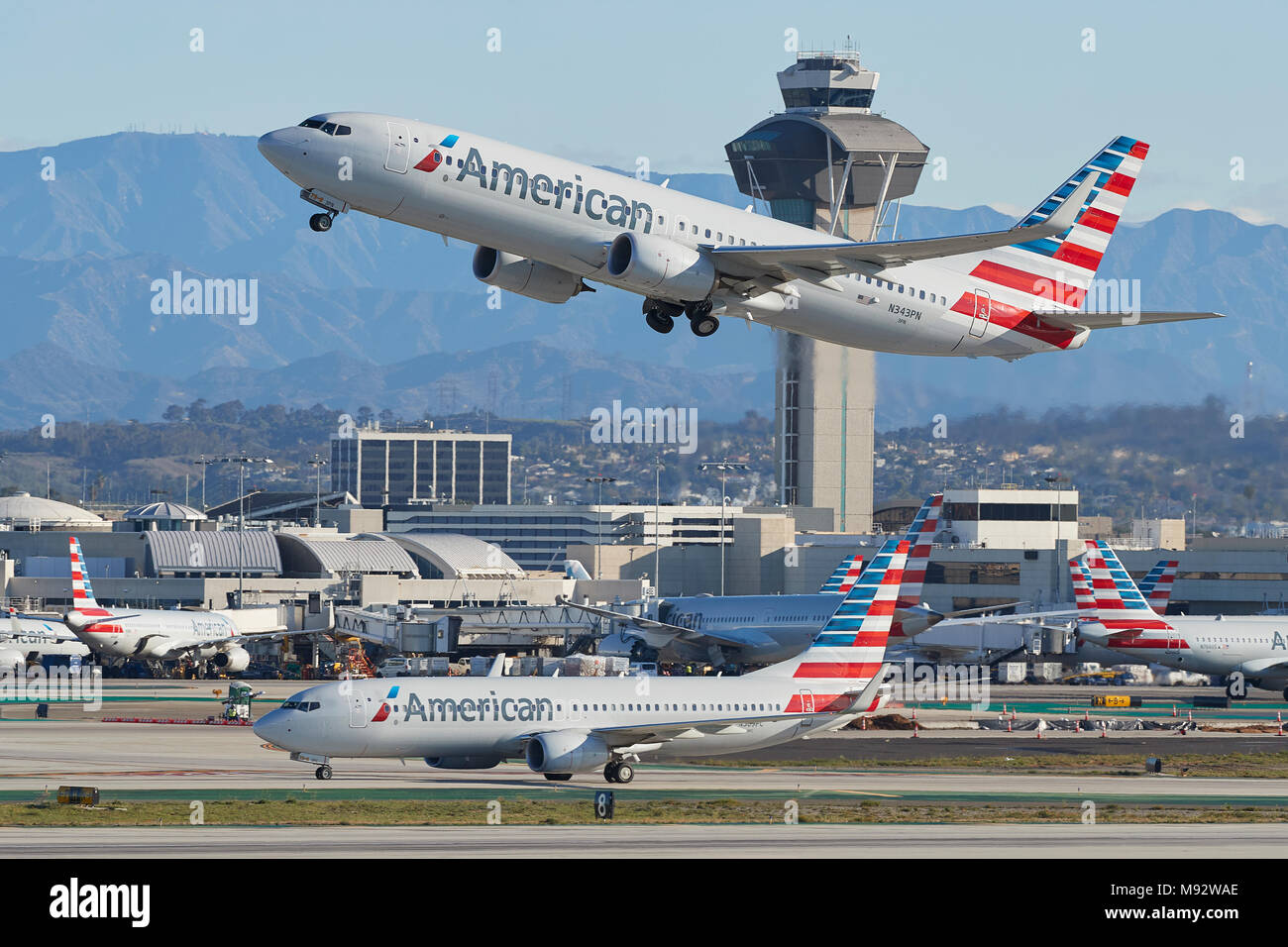 American Airlines Boeing 737800 Jet Airliner Taking Off From Los Angeles International Airport