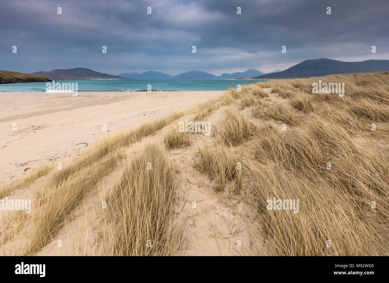 Seilebost beach on the Isle of Harris in the Outer Hebrides. Stock Photo