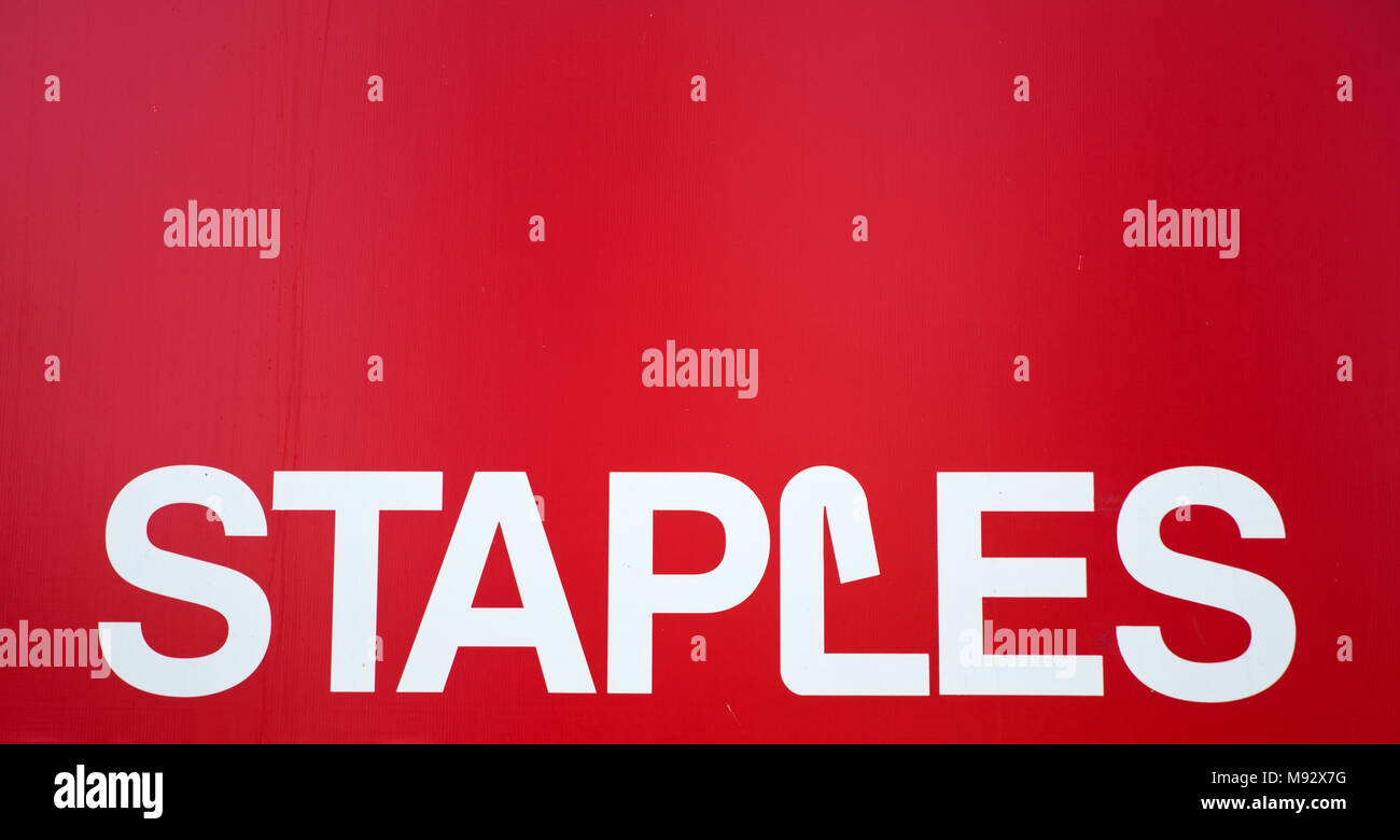 NEW YORK, USA AUGUST 22, 2017 Detail of Staples store in New York