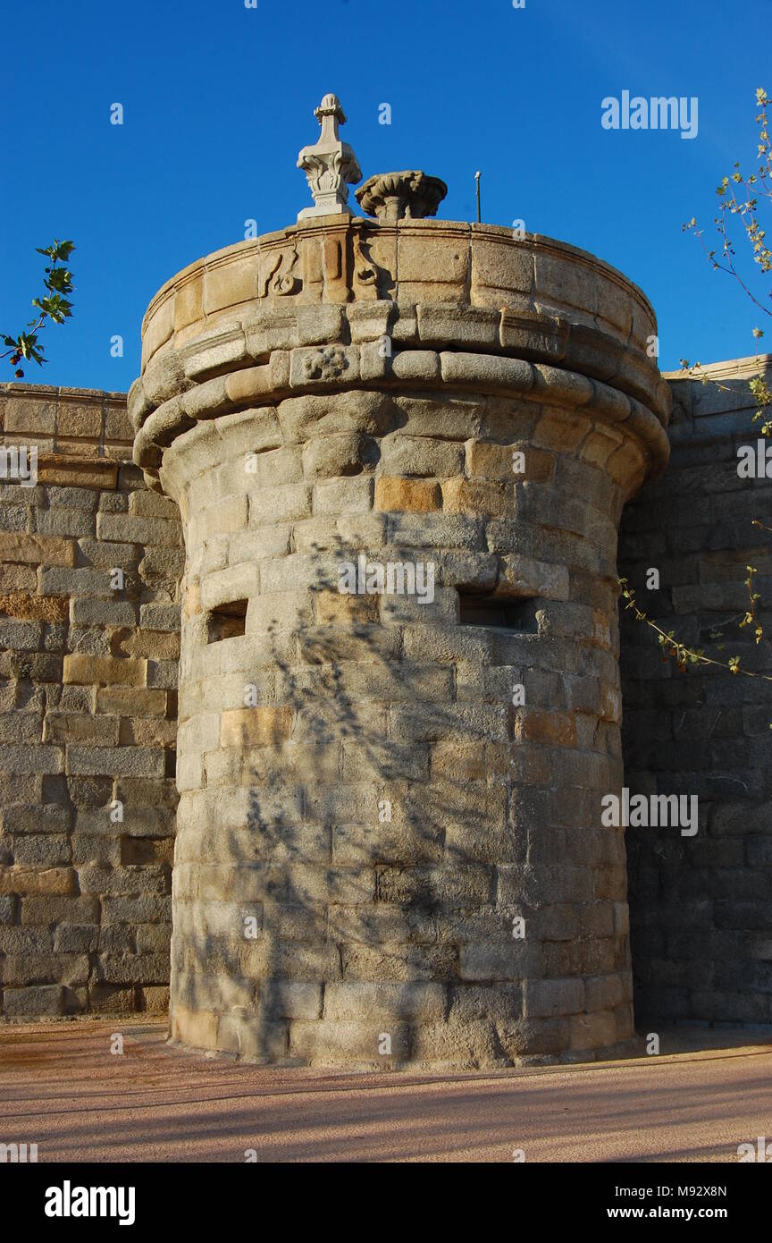 tower on the Toledo bridge on the river Manzanares  madrid Stock Photo