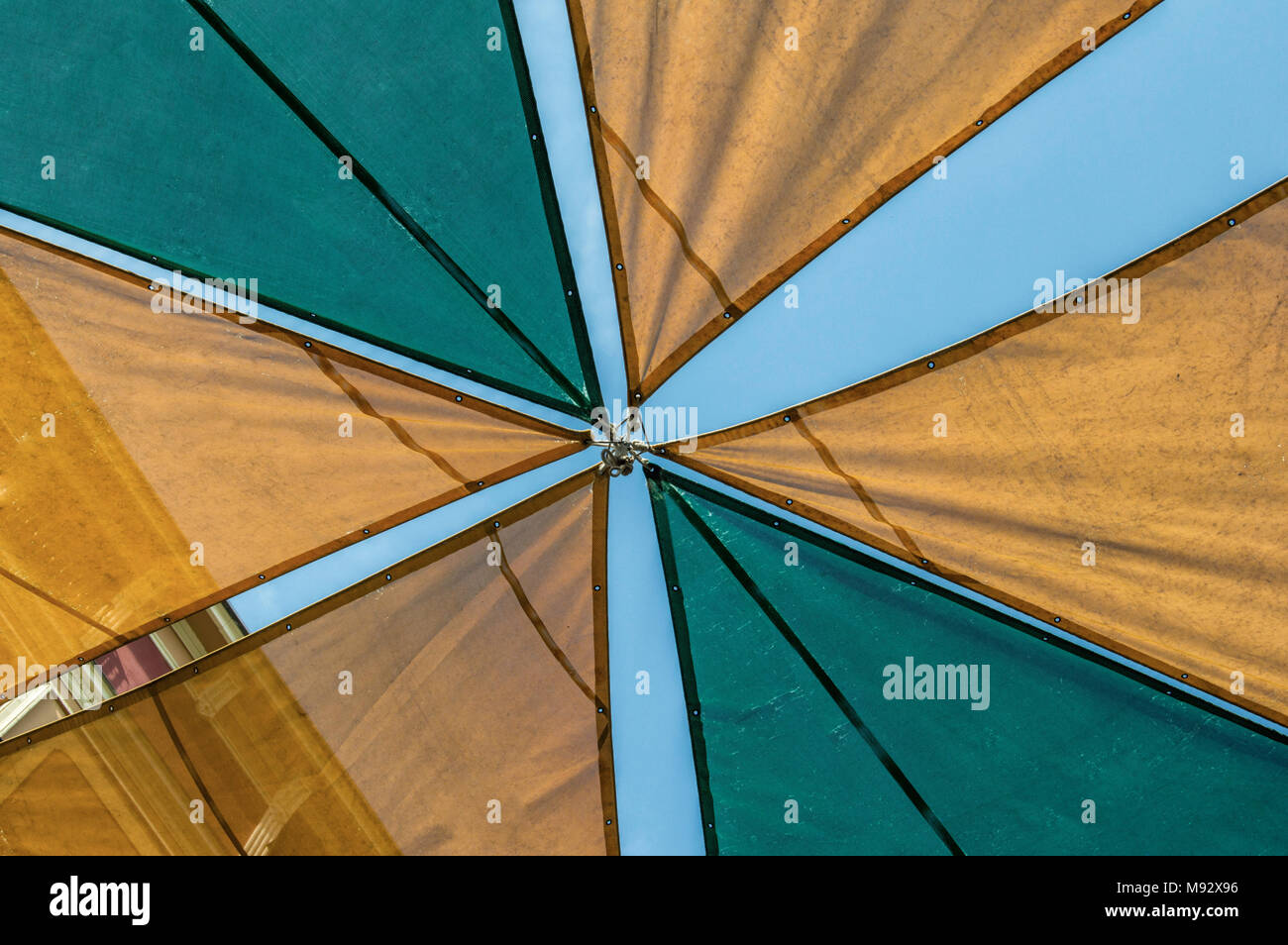 Decorative Awnings Of Colors In Summer In A Street Of Madrid Spain