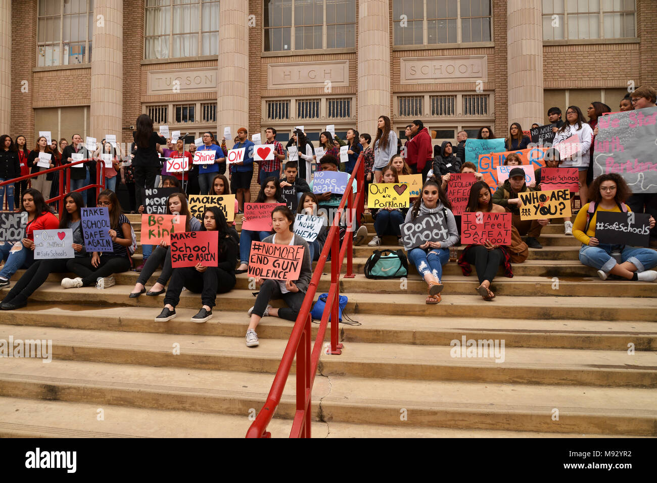 Hundreds of Tucson High School students walk out of class in Tucson, Arizona, USA, on March 14