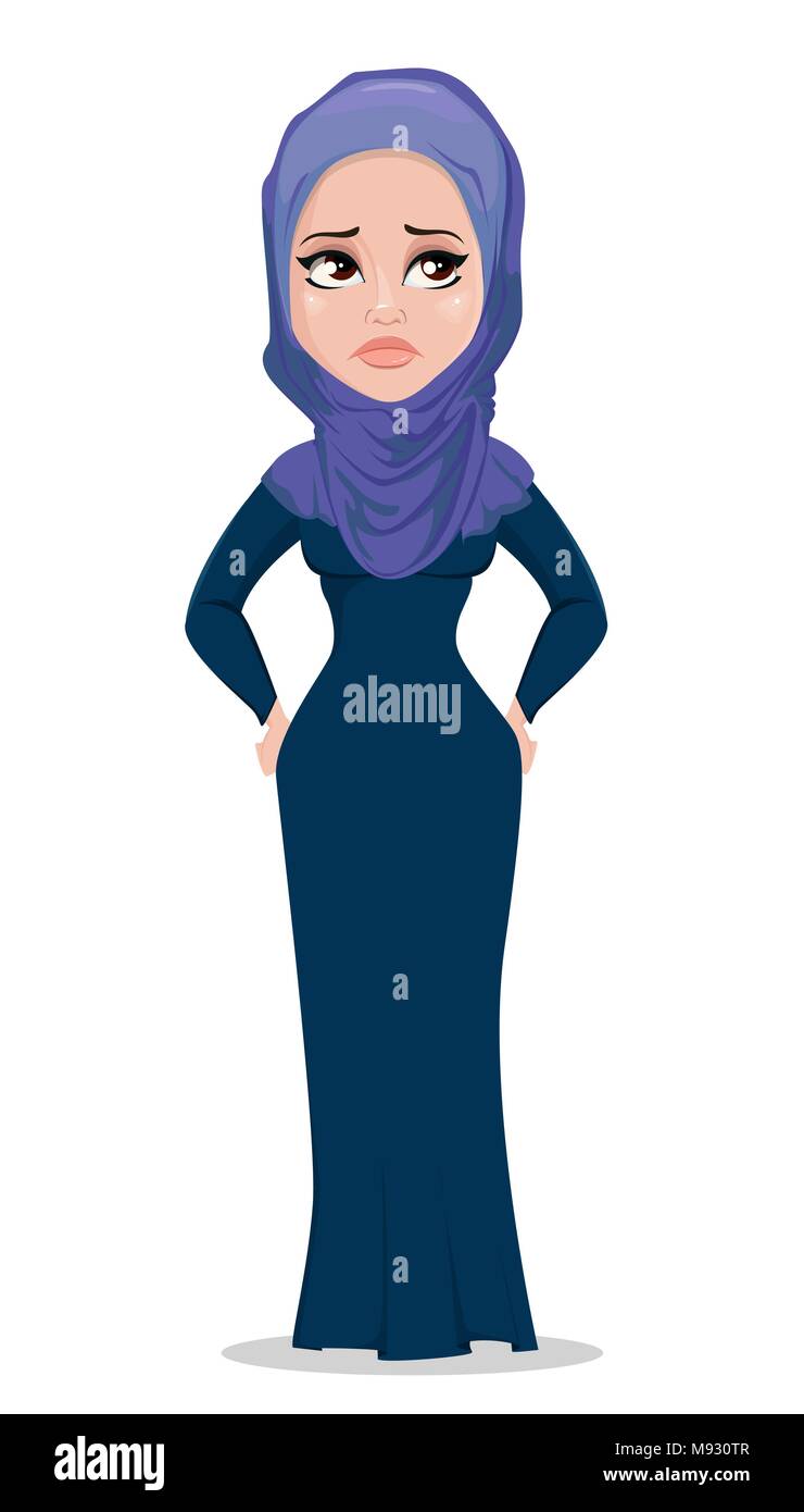 Arabic Business Woman Cartoon Character Young Beautiful Sad