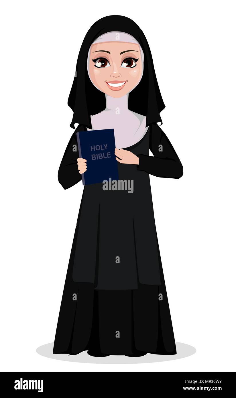 Nun cartoon character. Smiling catholic sister holds bible. Vector  illustration on white background Stock Vector Image & Art - Alamy