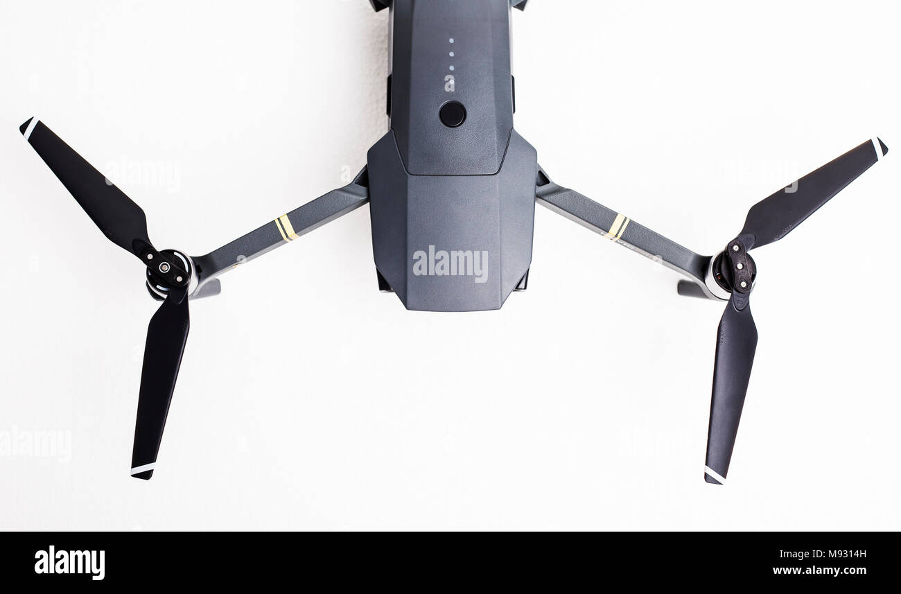 DJI Mavic Pro drone: ISRAEL, OCTOBER 2, 2017. Closeup, on white background. One of the most portable drones in the market, with 4k ultra hd. Stock Photo