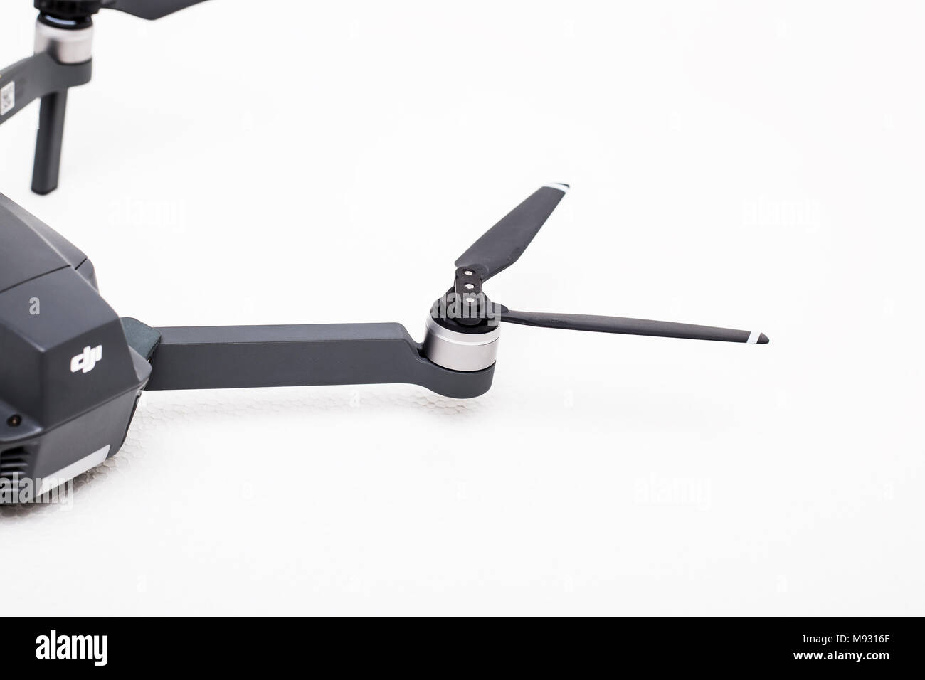 DJI Mavic Pro drone: ISRAEL, OCTOBER 2, 2017. Closeup, on white background. One of the most portable drones in the market Stock Photo