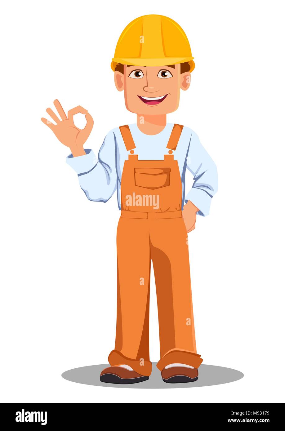 Vector cartoon stick figure drawing conceptual illustration of man or  construction worker with big hammer showing thumb up gesture with injured  finger Stock Vector Image & Art - Alamy
