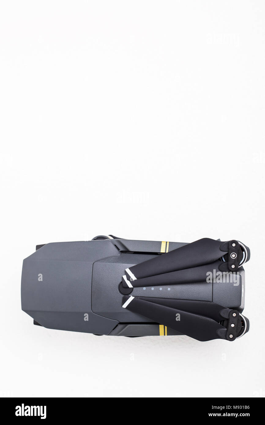 DJI Mavic Pro drone: ISRAEL, OCTOBER 2, 2017. Closeup, on white background. One of the most portable drones in the market, with 4k ultra hd. Stock Photo