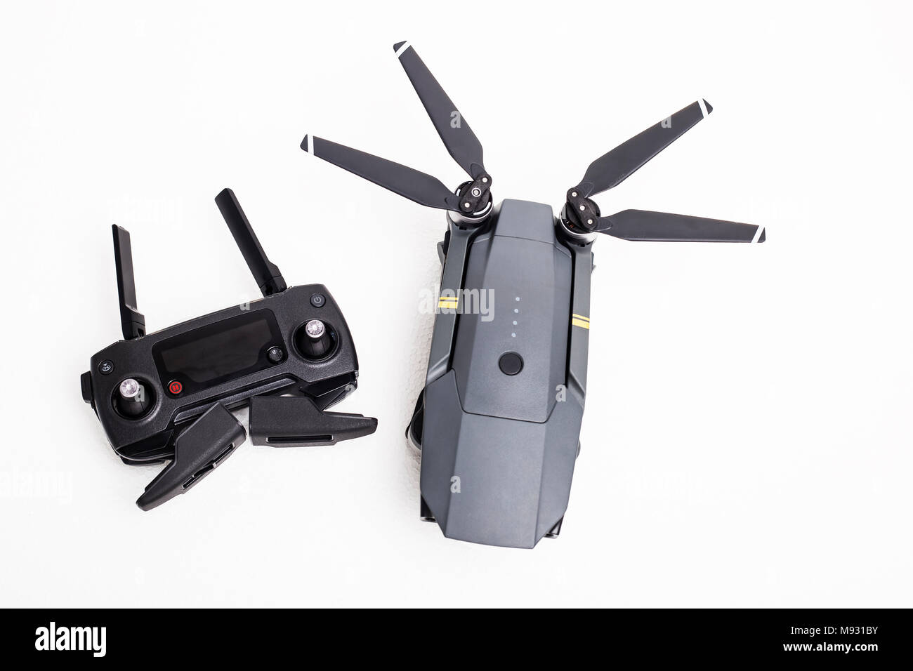 DJI Mavic Pro drone: ISRAEL, OCTOBER 2, 2017. Closeup, on white background. One of the most portable drones in the market, with 4k ultra hd. Stock Photo