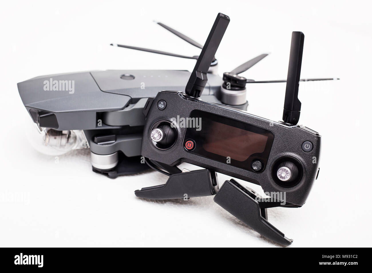 DJI Mavic Pro drone: ISRAEL, OCTOBER 2, 2017. Closeup, on white background. One of the most portable drones in the market, with 4k ultra hd. Stock Photo