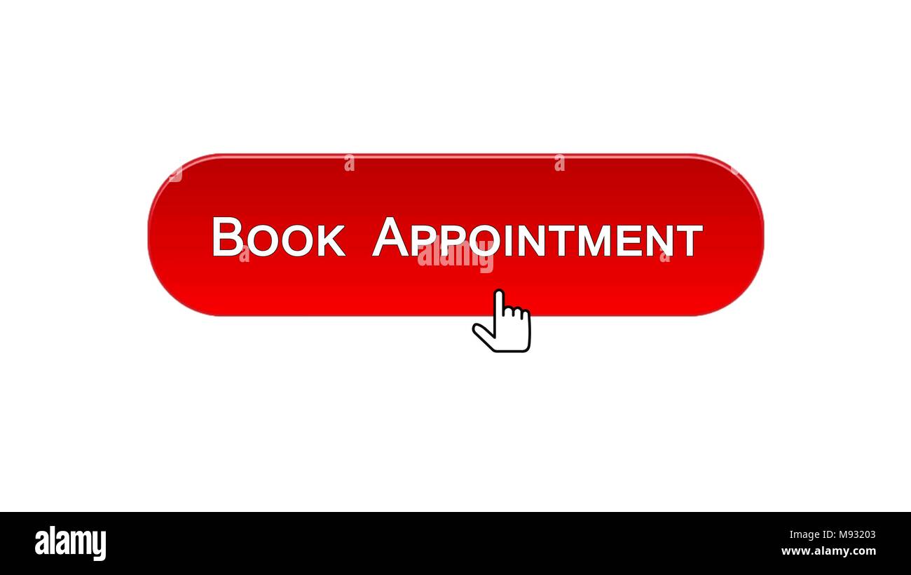 Book appointment web interface button clicked with mouse, red color