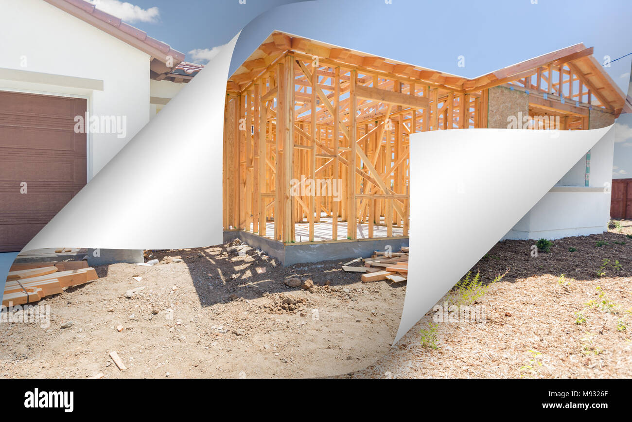 House Construction Framing with Page Corners Flipping to Completed