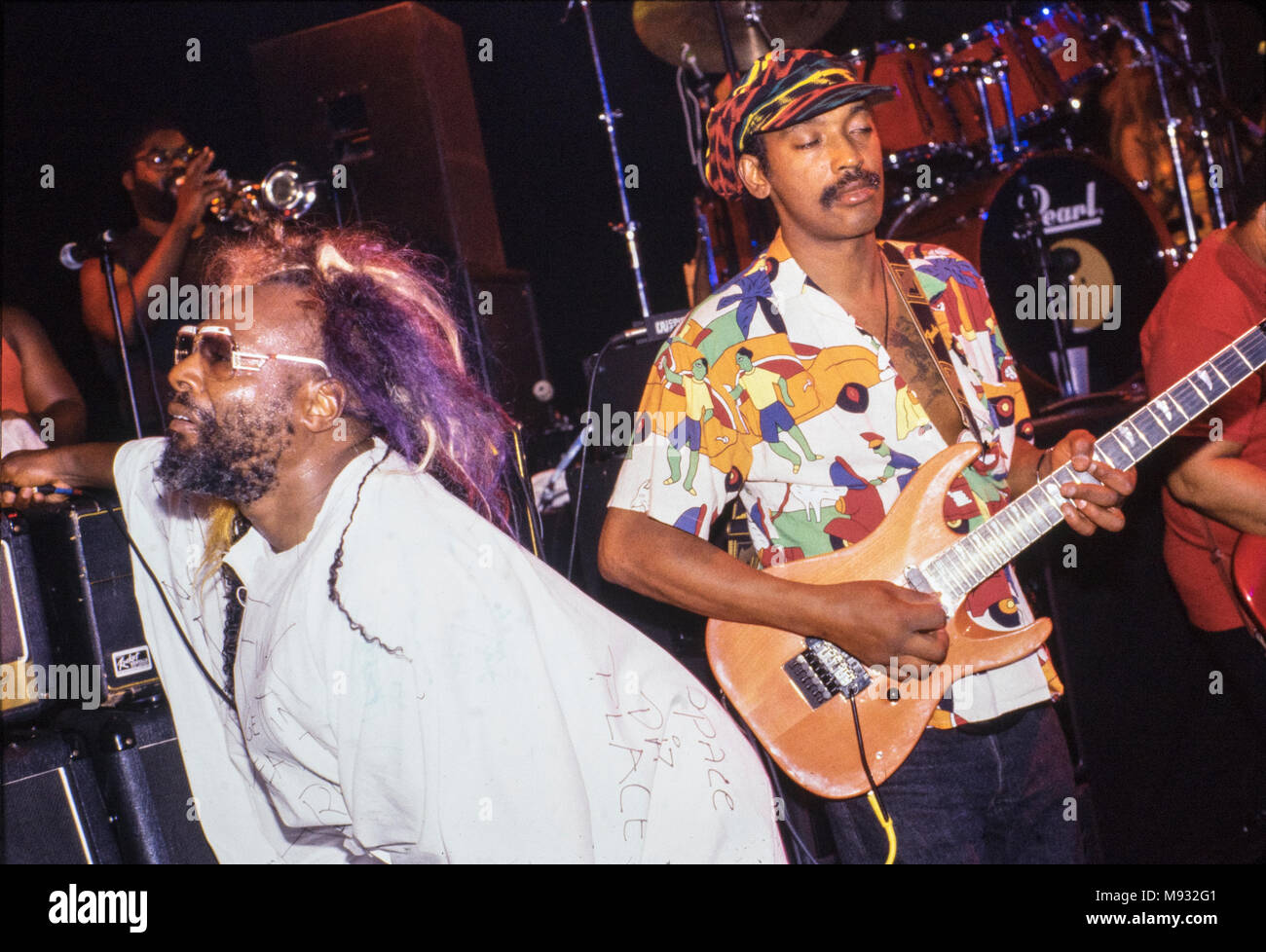 George Clinton and Eddie Hazel in concert at the Palladium, NYC, June, 25 1991 Stock Photo