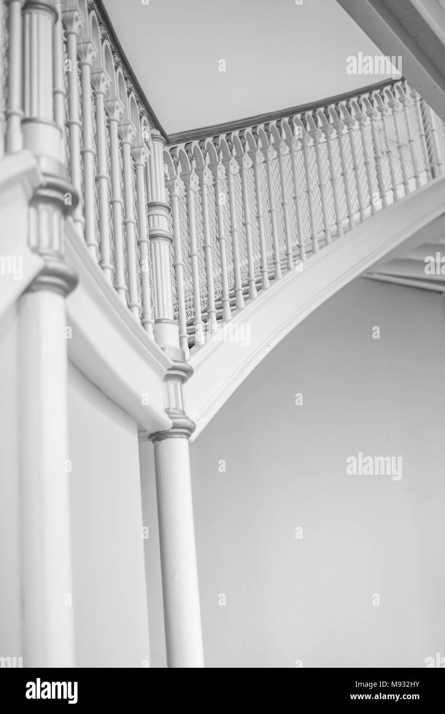 Office architecture spiral staircase glass Black and White Stock Photos