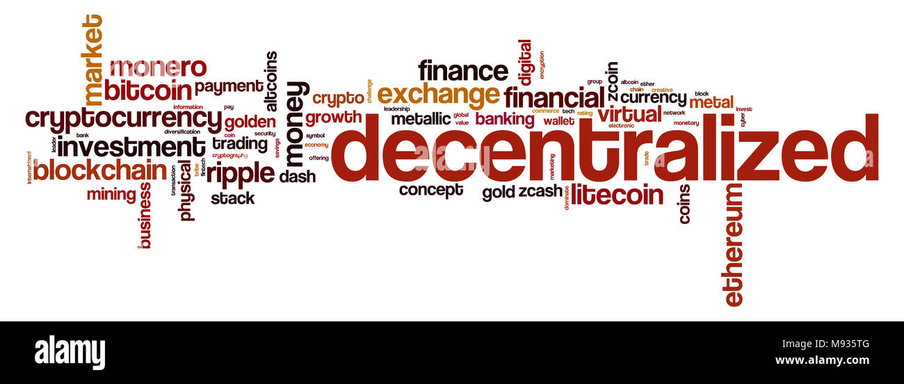 Decentralized word cloud concept on white background, 3d rendering. Stock Photo