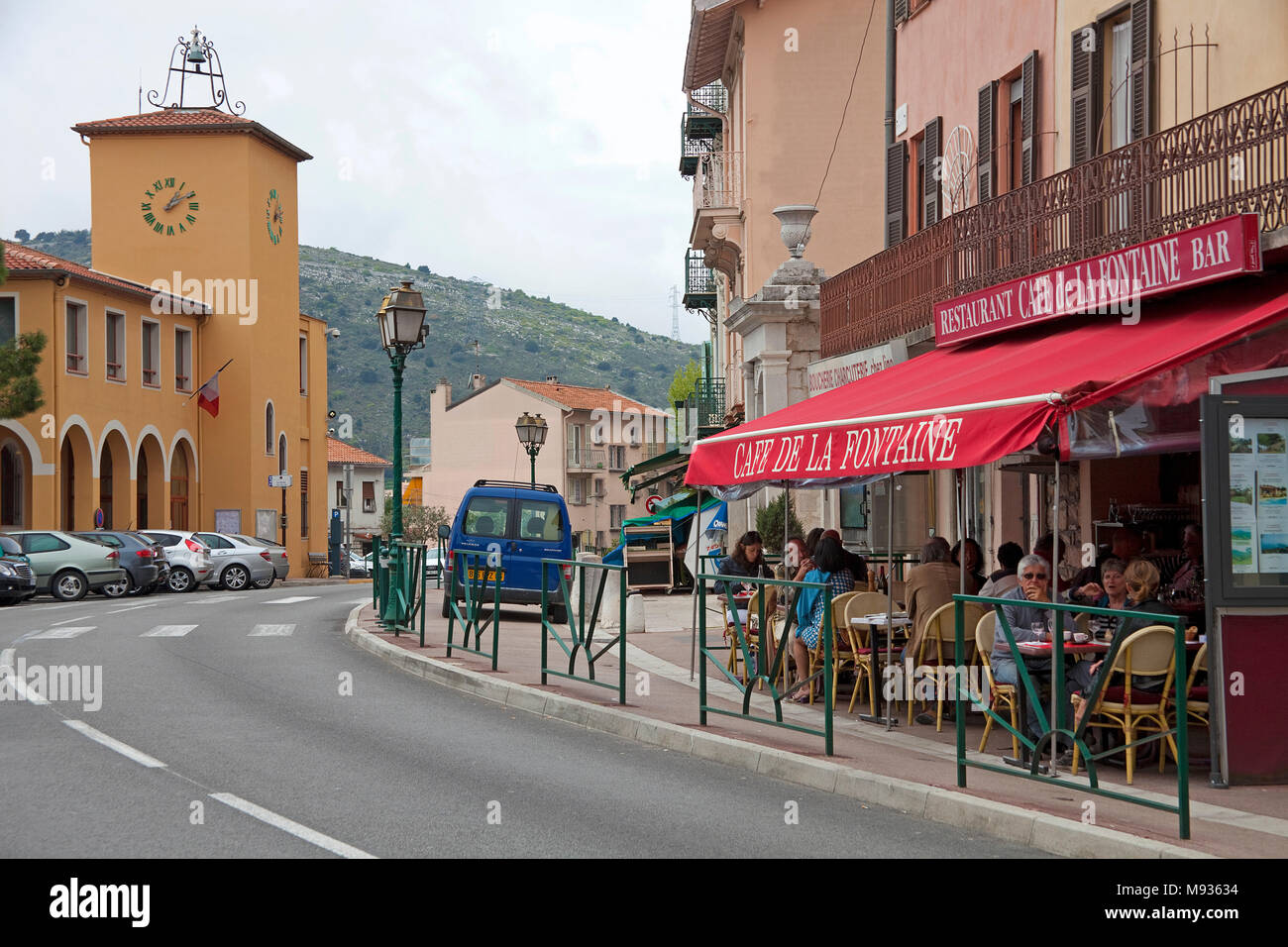 Streetcafe at village La Turbie, South France, Var, Provence, Cote d'Azur, France, Europe Stock Photo