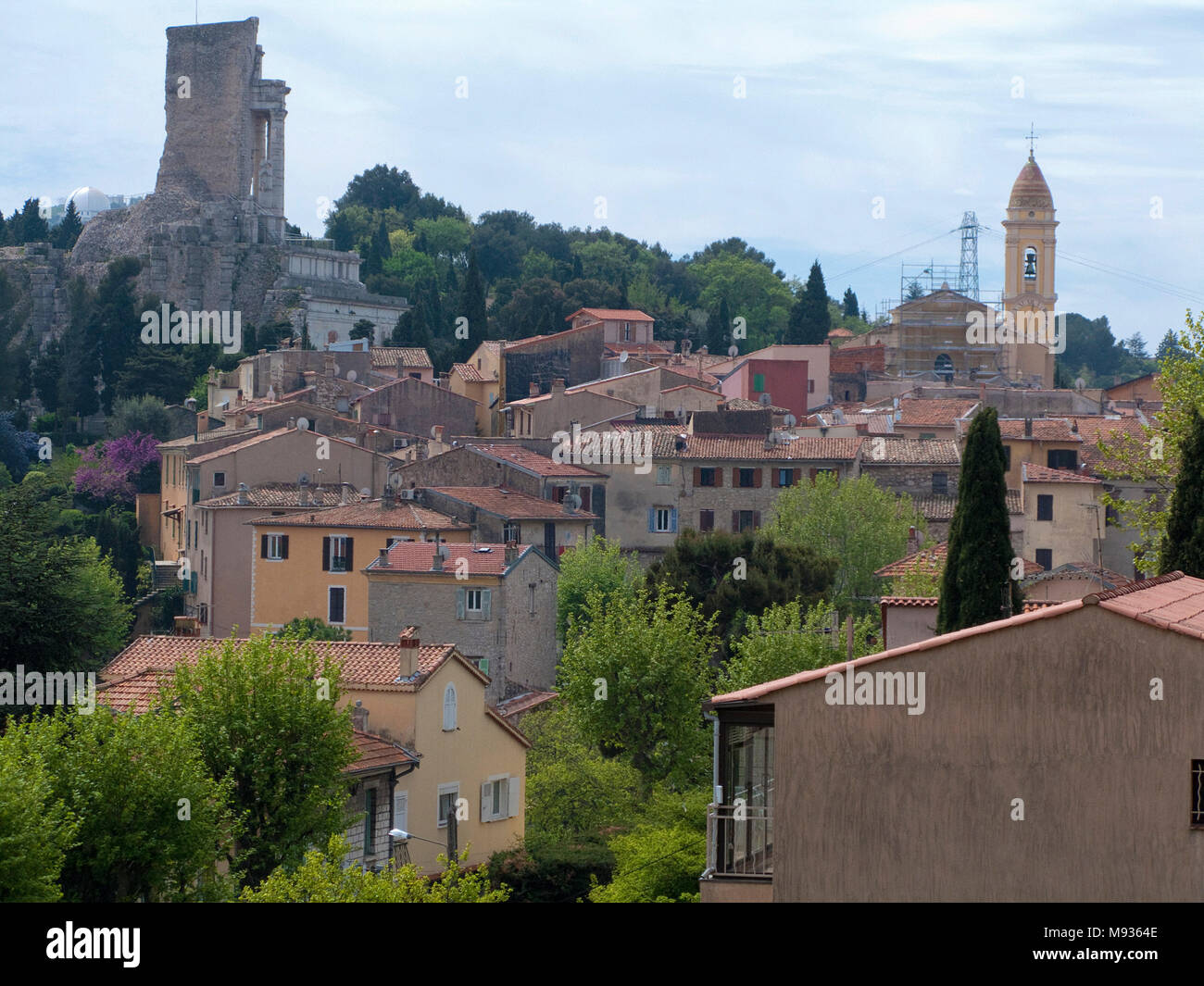 The village La Turbie with landmark 'Trophée des Alpes' a roman monument, South France, Var, Cote Azur, France, Europe Stock Photo