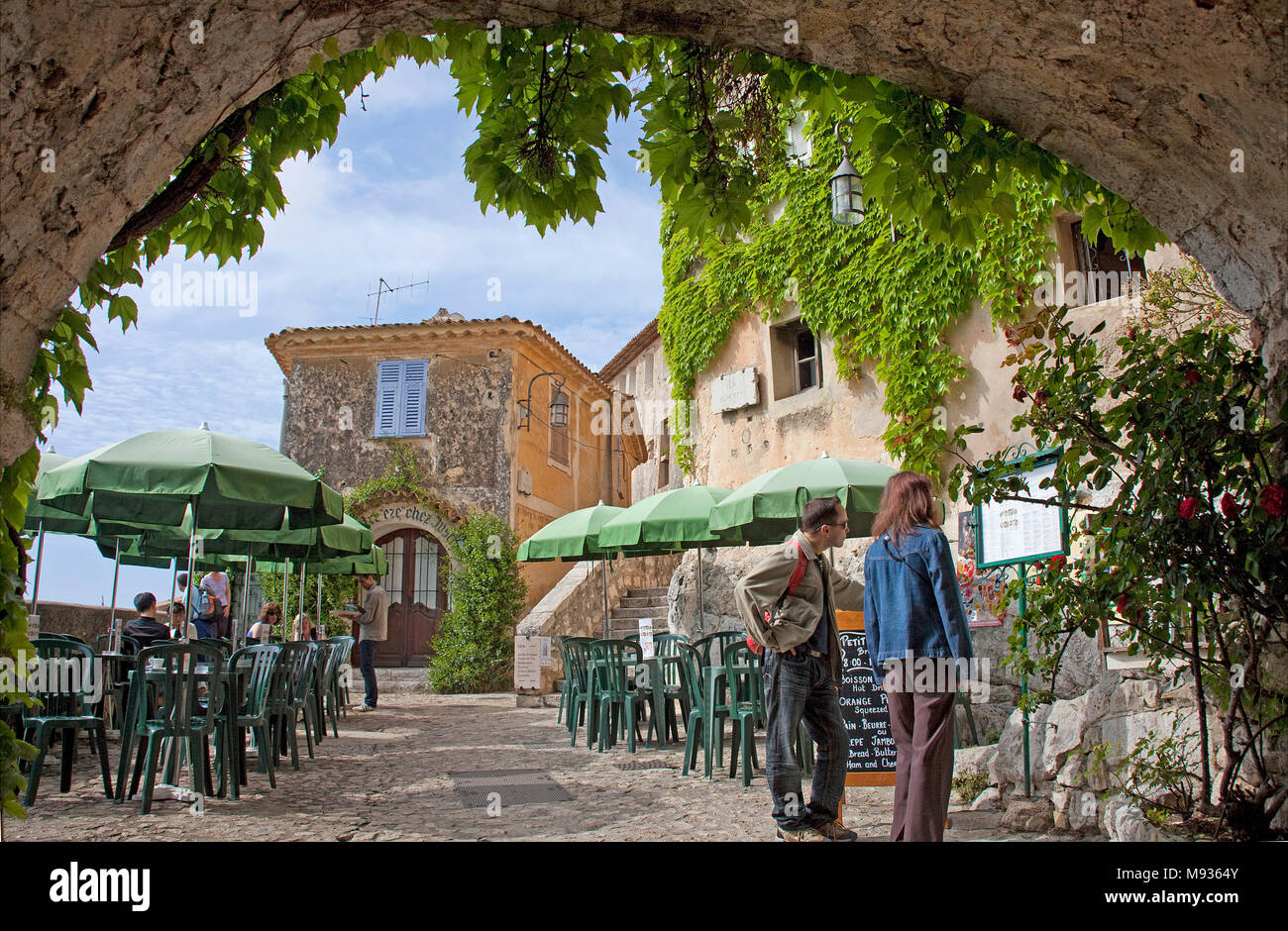 Restaurant at medieval Èze Village, Provence, Var, Cote d'Azur, South France, France, Europe Stock Photo