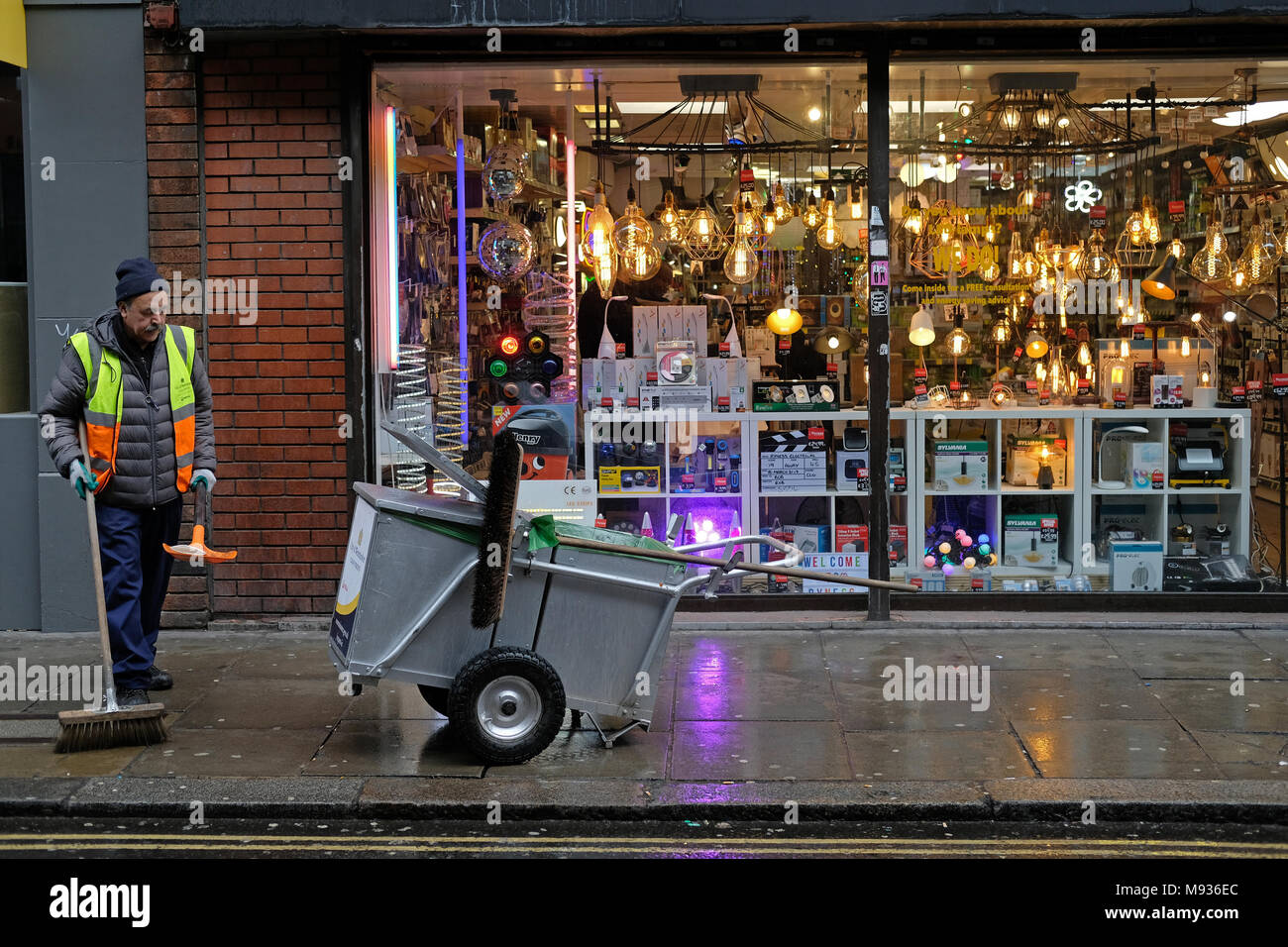 Street cleaning in Soho, London. Stock Photo