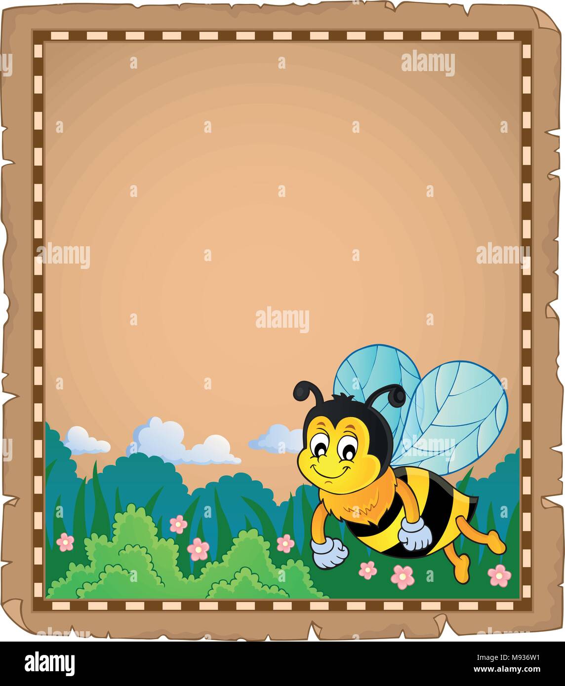 Parchment with happy bee theme 1 - eps10 vector illustration Stock ...