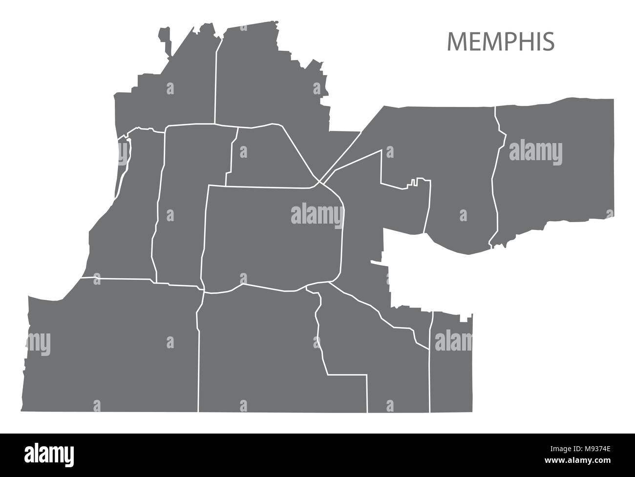 Memphis Tennessee city map with neighborhoods grey illustration
