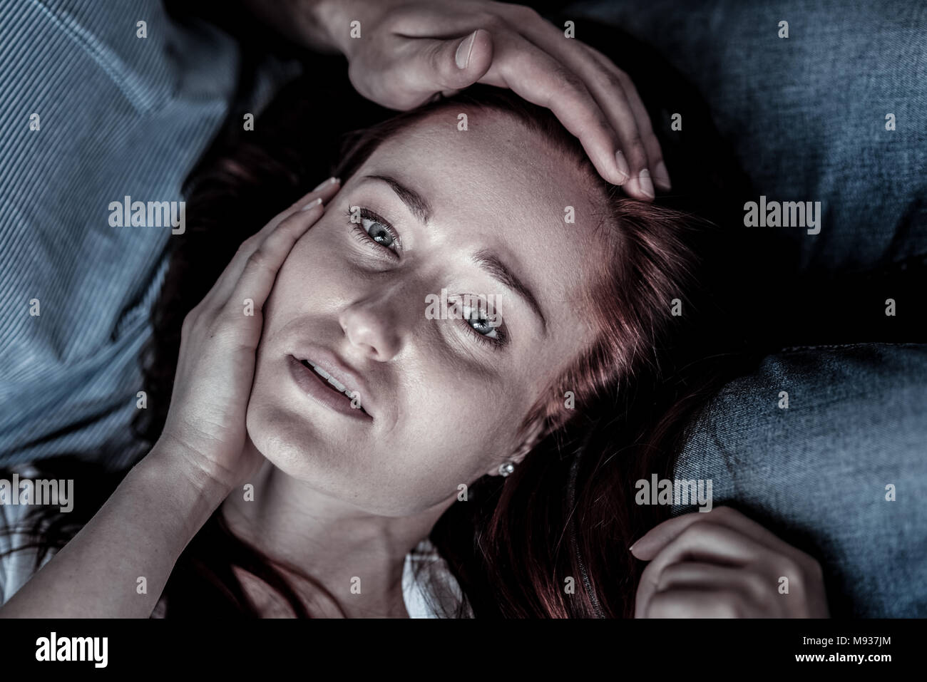 Frustrated sick woman lying hi-res stock photography and images - Alamy