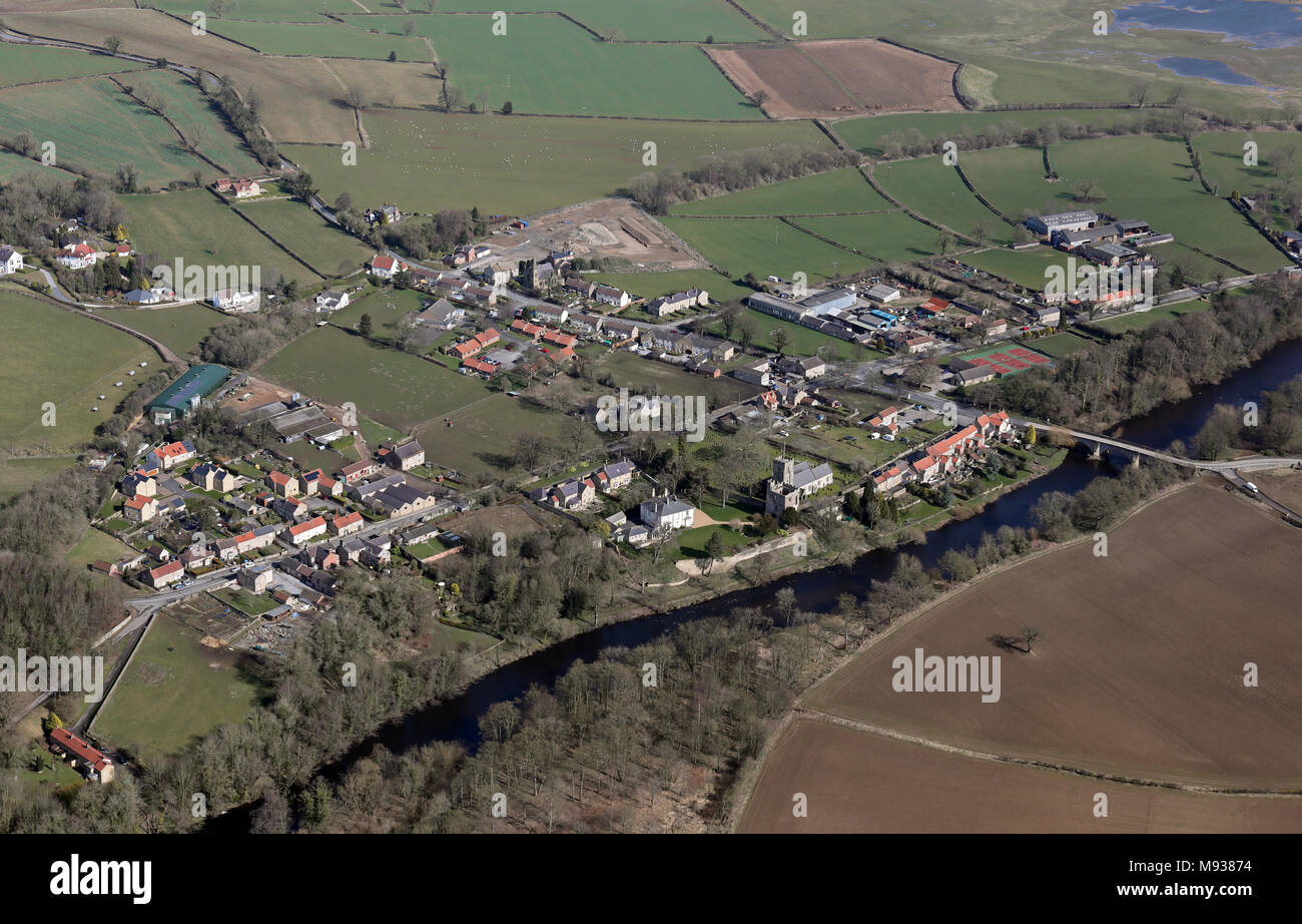 aerial view of West Tanfield near Ripon, North Yorkshire, UK Stock Photo