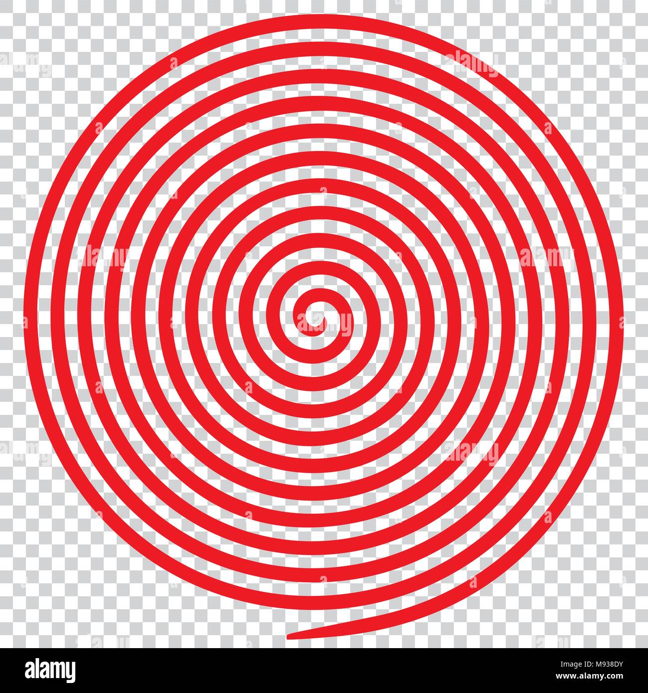 Red round abstract vortex hypnotic spiral. Vector illustration optical illusion helix anaglyph opt art illustration. Volute, maze, concentric lines, c Stock Vector