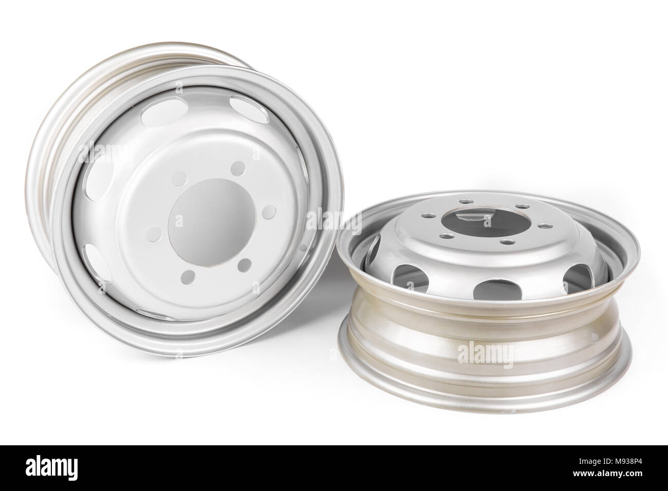 car wheel disc, isolated over white background. two punching discs for