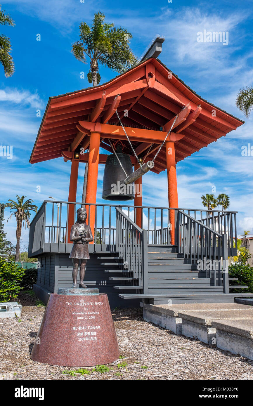 SAN DIEGO, CALIFORNIA, USA - Yokohama Friendship Bell located on Shelter Island in the city, signifying relationship between the sister cities. Stock Photo