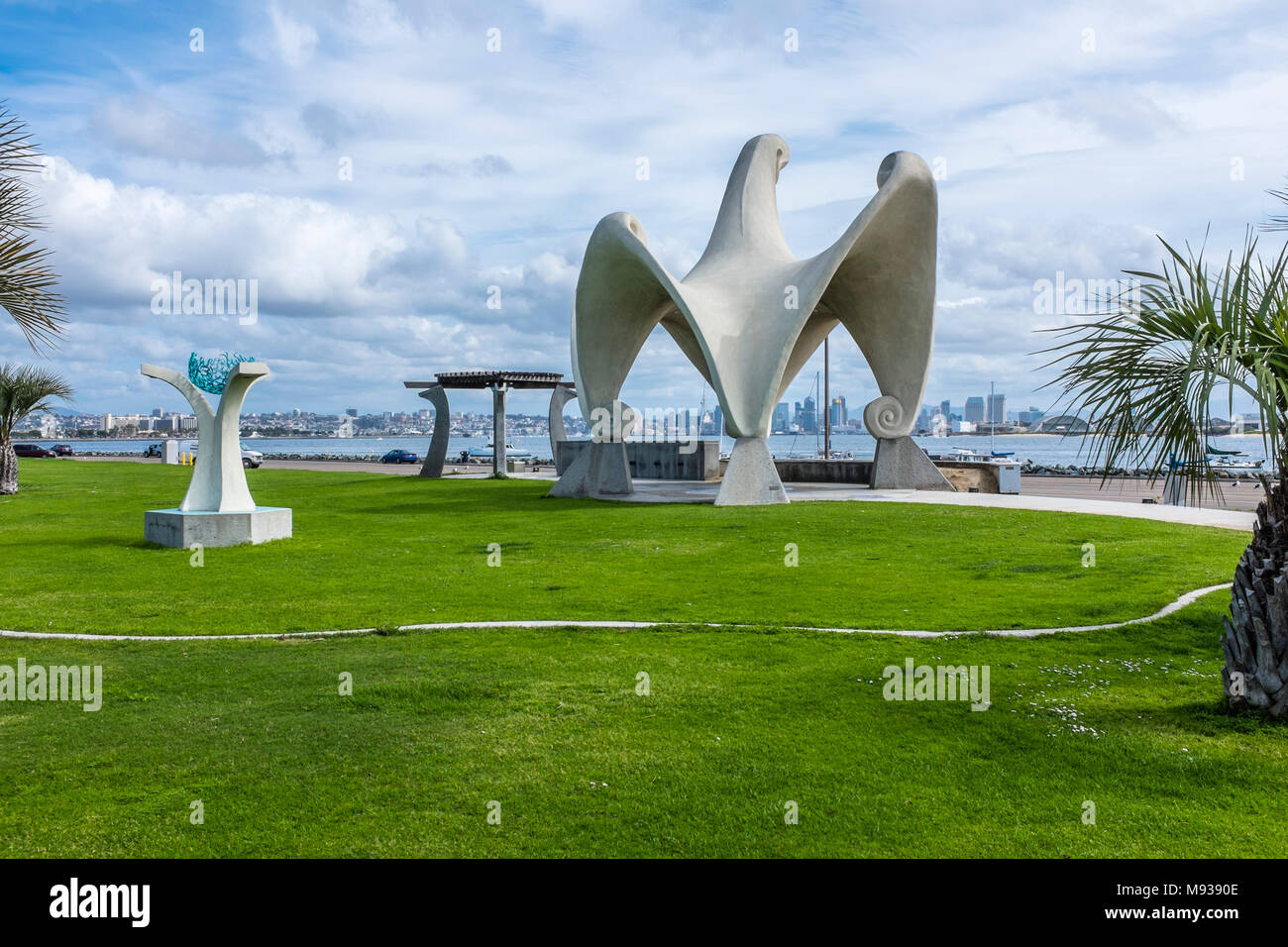 SAN DIEGO, CALIFORNIA,USA - Pacific Portal concrete and mosaic gazebo and trellis created by artist James Hubbell on Shelter Island, San Diego Bay. Stock Photo