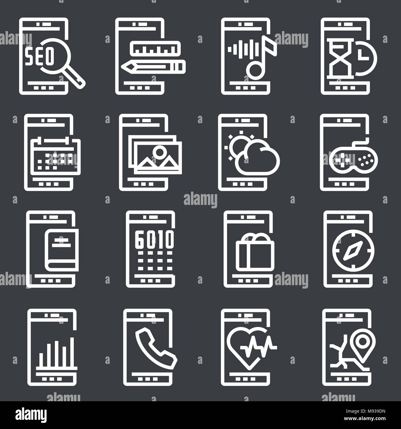 Vector white mobile apps icons Stock Vector