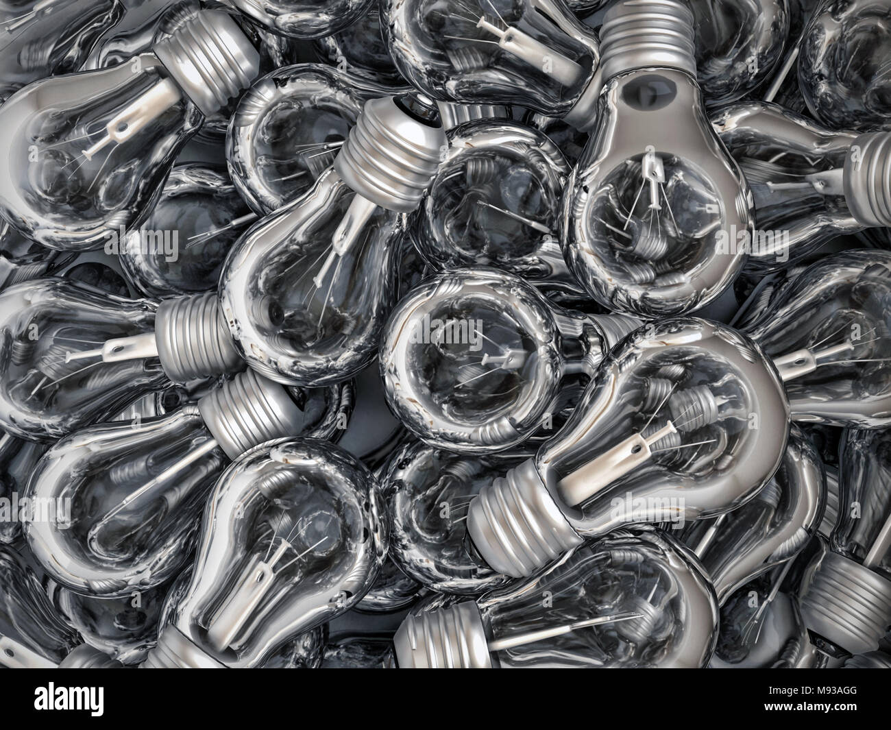 3D rendering of background of many incandescent light bulbs Stock Photo