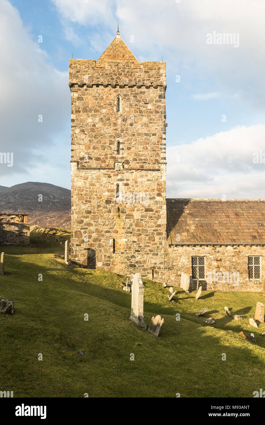 Historic Church of St Clements at Rodel on the Isle of Harris in the Outer Hebrides. Stock Photo