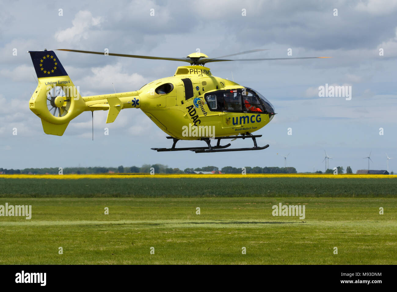 Oostwold, Netherlands May 25, 2015: Lifeliner Air Medical Services landing at Oostwold Airshow Stock Photo