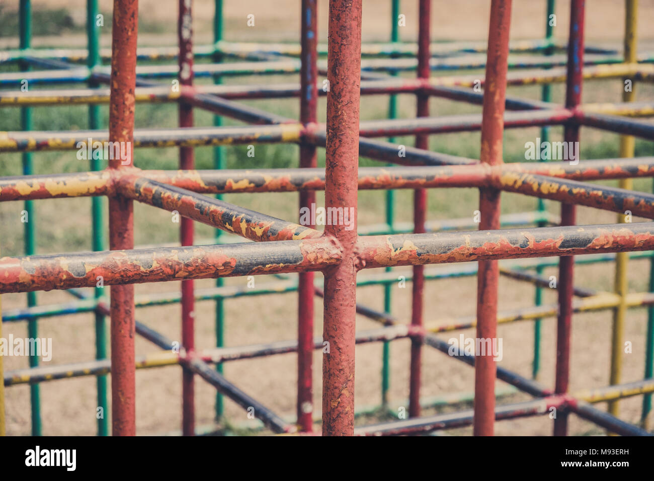 climbing frame or jungle gym a.k.a. monkey bars - vintage playground detail Stock Photo